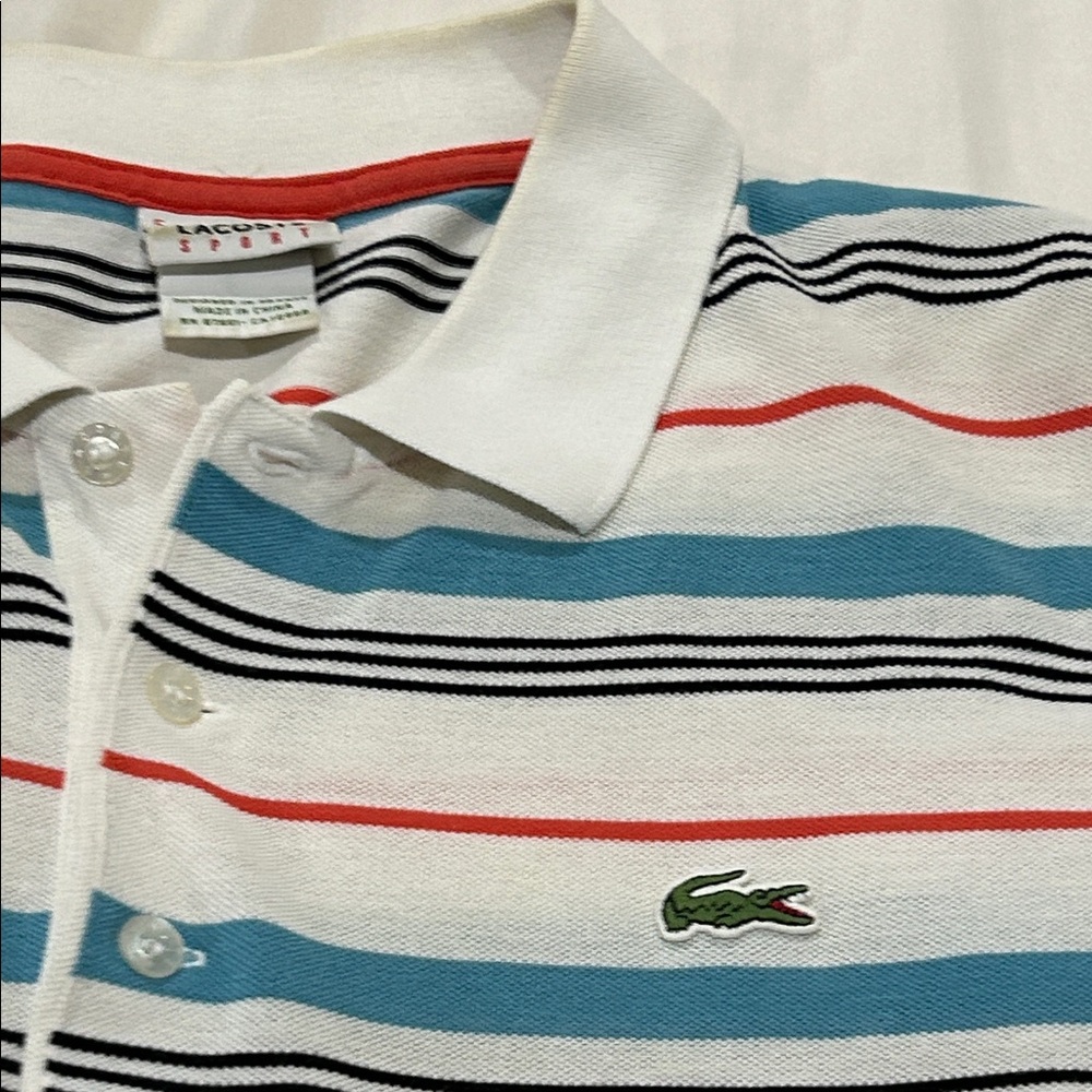Lacoste Sport Striped Polo Shirt - White, Blue, Red